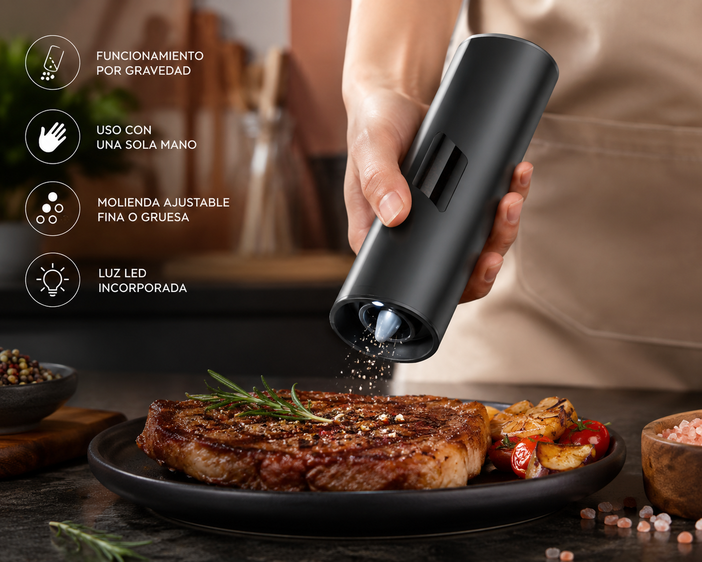 Molinillo Eléctrico Gravity Grinder para Sal y Pimienta – Elegancia y Precisión