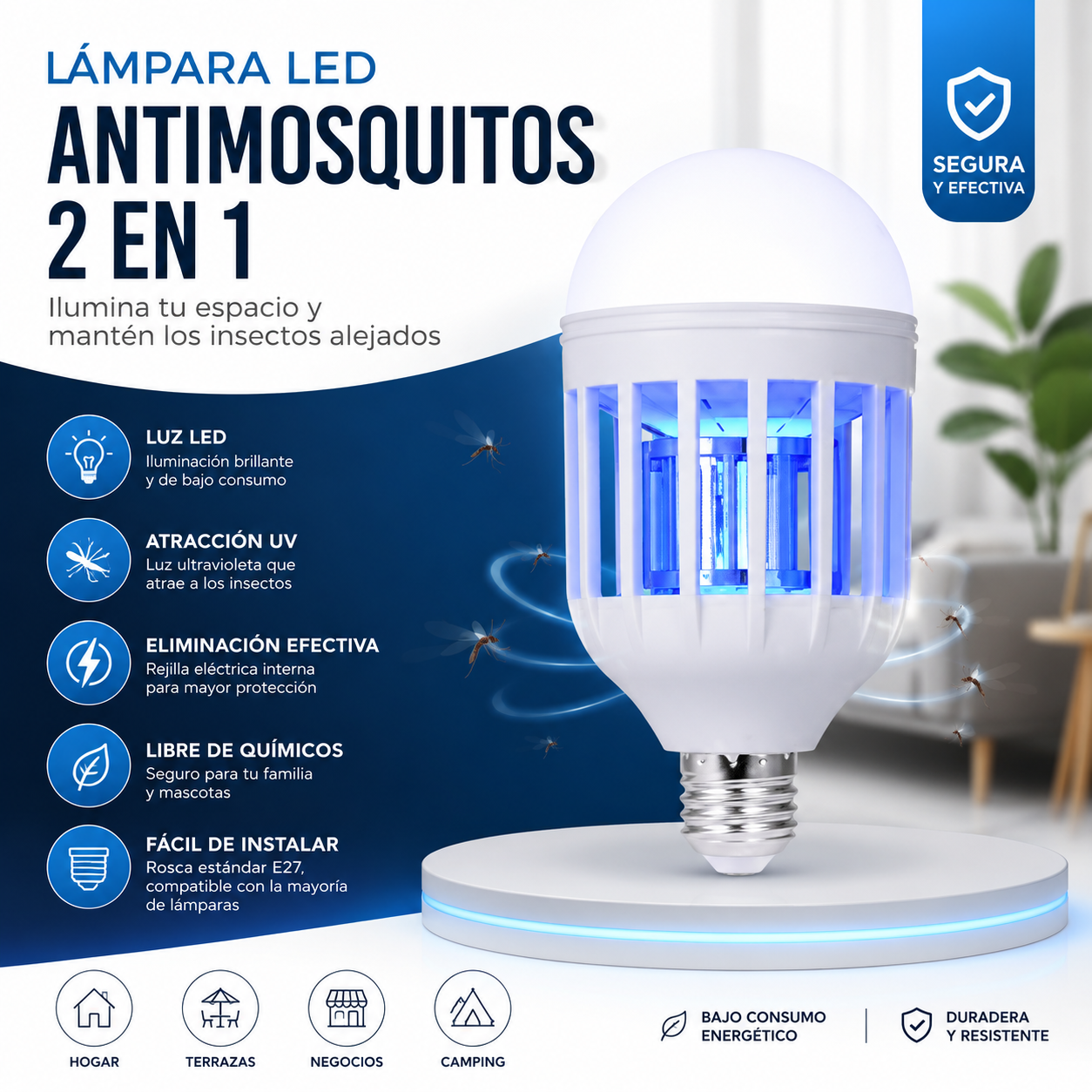Bombilla LED Anti Mosquitos Recargable