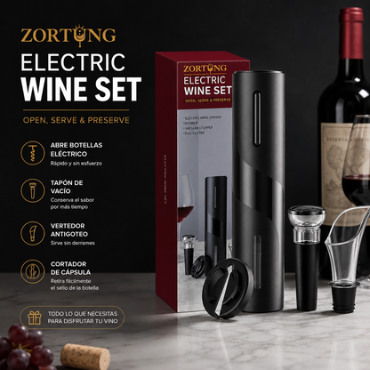 Sacacorchos Eléctrico para Vino - Set 4 en 1