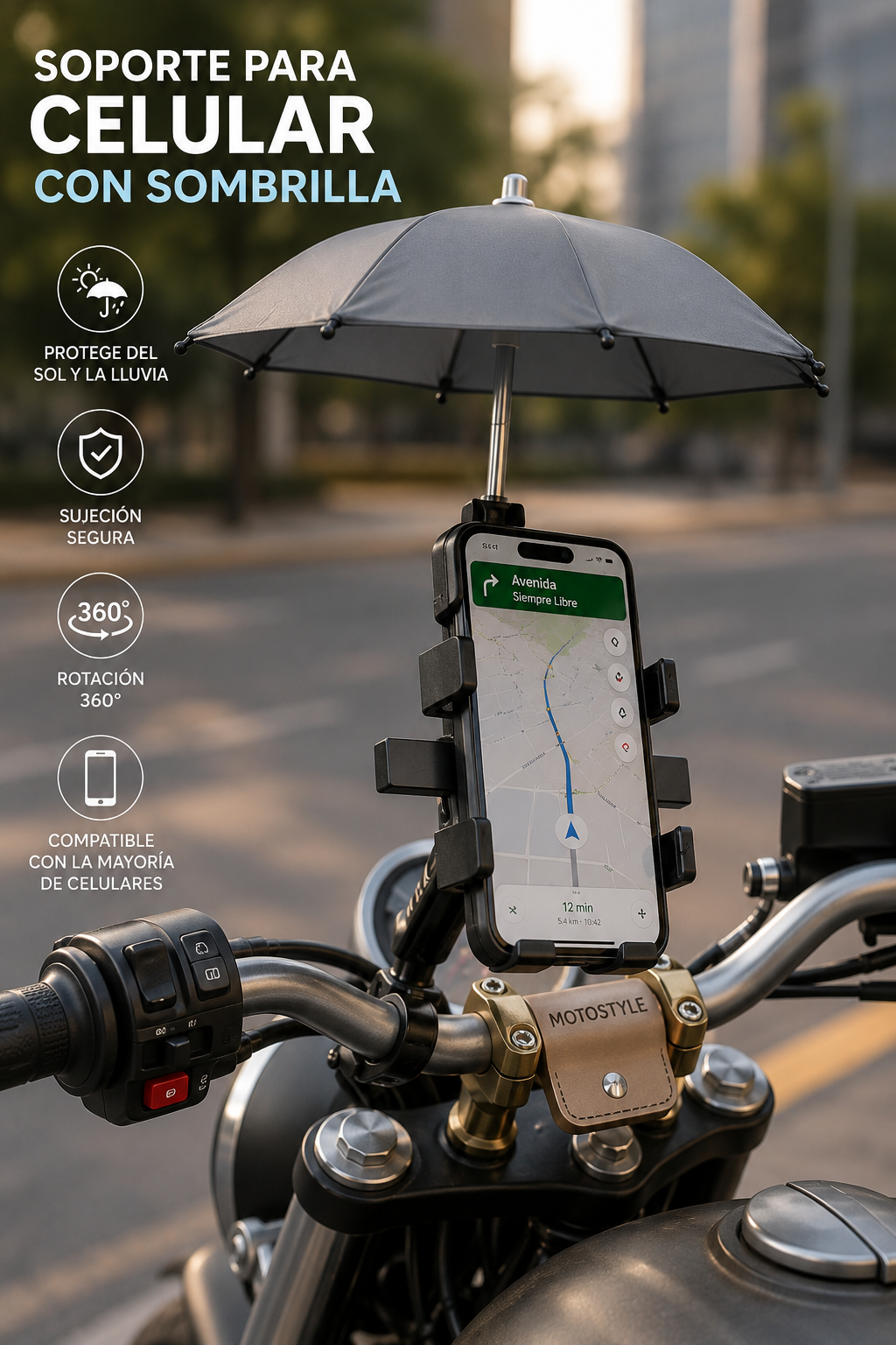 Soporte de Celular para Motor con Protección Contra Sol y Lluvia